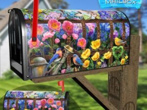 Summer Cottage Garden with Birds Decorative Rural Farm Mailbox Cover