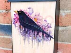 Blackbird and Flowers Painting Design Colonial Mailbox Cover