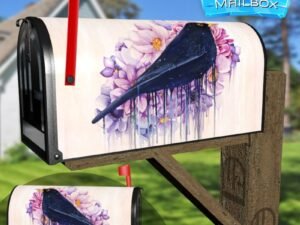 Blackbird and Flowers Painting Design Decorative Rural Farm Mailbox Cover