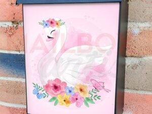 Cute White Swan with Flowers Colonial Mailbox Cover
