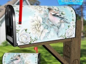 Little Bird on a White Rose Bush Decorative Rural Farm Mailbox Cover