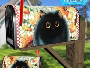 Little Black Kitten in the Garden Decorative Rural Farm Mailbox Cover