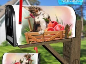 Cute Maine Coon Kitten with Apples Decorative Rural Farm Mailbox Cover