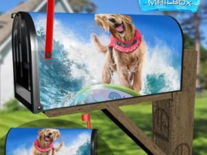 Happy Golden Retriever Surfer Decorative Rural Farm Mailbox Cover