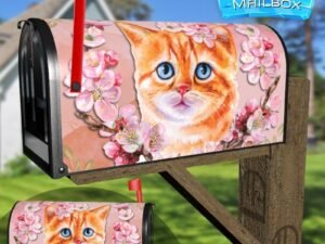Cute Red Cat and Flower Wreath Decorative Rural Farm Mailbox Cover