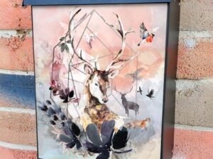 Abstract Deer and Flowers Colonial Mailbox Cover