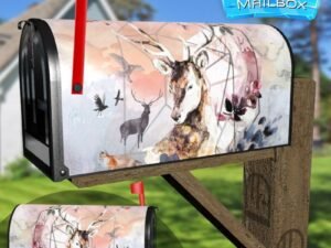 Abstract Deer and Flowers Decorative Rural Farm Mailbox Cover