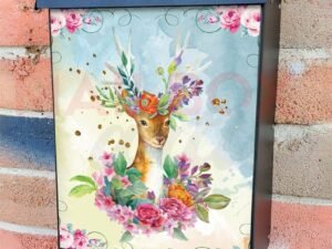 Beautiful Deer with Flowers Colonial Mailbox Cover