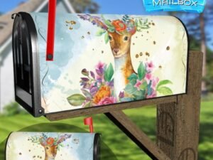 Beautiful Deer with Flowers Decorative Rural Farm Mailbox Cover