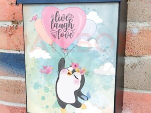 Cute Penguin with Balloons Colonial Mailbox Cover