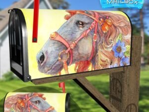 Beautiful Arabic Horse with Flowers Decorative Rural Farm Mailbox Cover