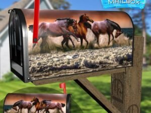 Beautiful Brown Horses in the Sea Decorative Rural Farm Mailbox Cover