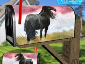 Beautiful Black Stallion Decorative Rural Farm Mailbox Cover
