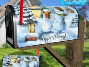 Cute Snowmen and a Cottage Decorative Rural Farm Mailbox Cover