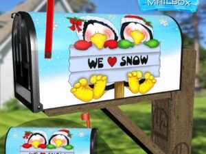 Cute Penguins with a Sign Decorative Rural Farm Mailbox Cover