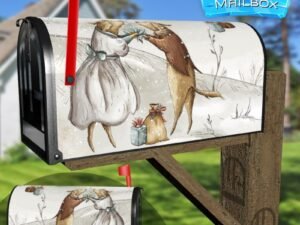 Vintage Christmas Dogs #2 Decorative Rural Farm Mailbox Cover