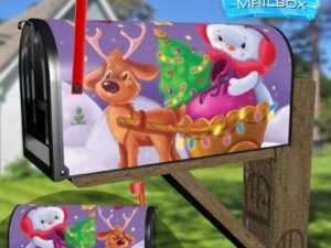 Christmas Snowman and Reindeer  Decorative Rural Farm Mailbox Cover