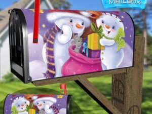 Cute Snowman Couple and Reindeer Decorative Rural Farm Mailbox Cover
