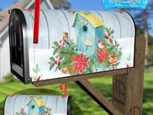 Winter Birdhouse with Flowers and Bird Decorative Rural Farm Mailbox Cover
