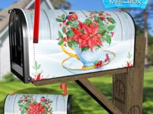 Winter Teacup with Flowers and a Robin Decorative Rural Farm Mailbox Cover