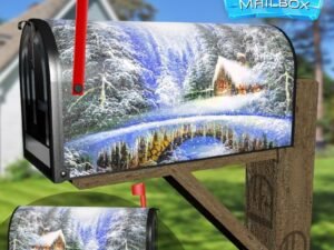 Christmas Morning in the Forest Cottage Decorative Rural Farm Mailbox Cover