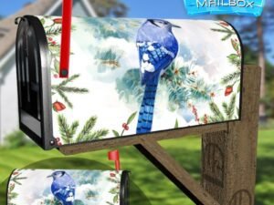 Blue Jay on a Pine Tree Decorative Rural Farm Mailbox Cover