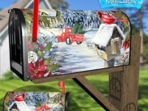 Winter Cottage and a Cardinal #2 Decorative Rural Farm Mailbox Cover