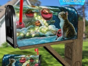 Kitten and the Christmas Tree #2 Decorative Rural Farm Mailbox Cover