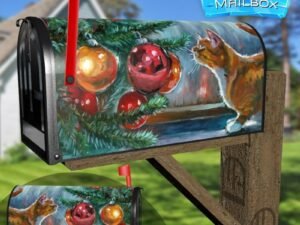 Kitten and the Christmas Tree #3 Decorative Rural Farm Mailbox Cover
