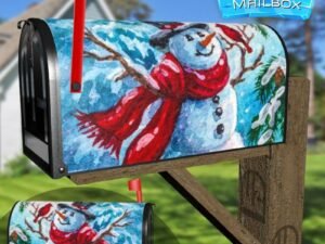 Cute Snowman and a Cardinal #1 Decorative Rural Farm Mailbox Cover