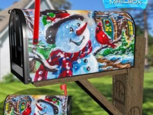 Cute Snowman and a Cardinal #2 Decorative Rural Farm Mailbox Cover