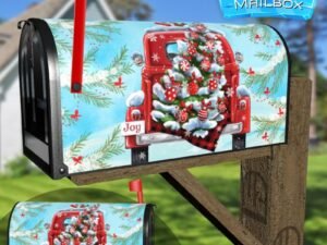 Red Truck and a Christmas Tree Decorative Rural Farm Mailbox Cover