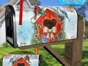 Winter Birds and Birdhouse Decorative Rural Farm Mailbox Cover