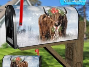 Festive Highland Cow Decorative Rural Farm Mailbox Cover
