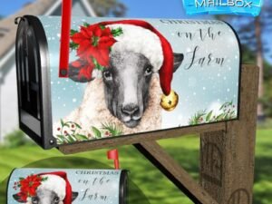 Farmhouse Sheep in Santa Hat Decorative Rural Farm Mailbox Cover