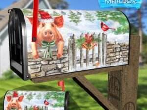Piglet Waiting for Santa Decorative Rural Farm Mailbox Cover