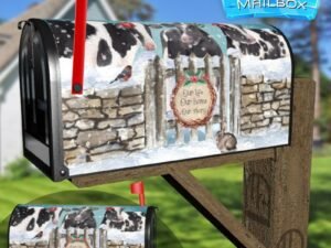Farmhouse Christmas Cows in the Snow Decorative Rural Farm Mailbox Cover