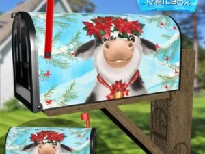 Cow with Christmas Flowers Decorative Rural Farm Mailbox Cover