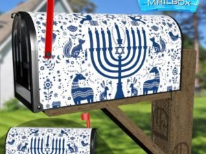 Happy Hanukkah Folk Pattern Decorative Rural Farm Mailbox Cover