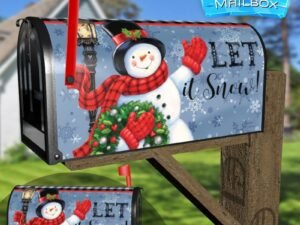Cute Snowman with a Wreath Decorative Rural Farm Mailbox Cover