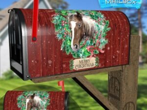 Horse with a Wreath in a Barn Decorative Rural Farm Mailbox Cover