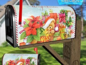 Cute Christmas Teddy Bear and Gifts Decorative Rural Farm Mailbox Cover