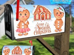 Sweet Christmas Gingerbread Couple Decorative Rural Farm Mailbox Cover
