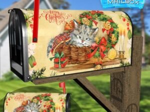 Cute Christmas Kitten and Wreath Decorative Rural Farm Mailbox Cover