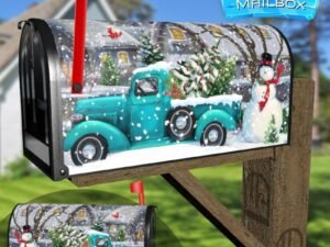 Heirloom Pickup Truck with Snowman Decorative Rural Farm Mailbox Cover