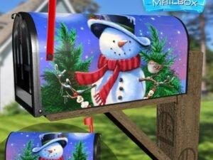 Theodore the Snowman with a Garland Decorative Rural Farm Mailbox Cover