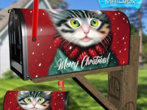 Cute Christmas Kitten Decorative Rural Farm Mailbox Cover