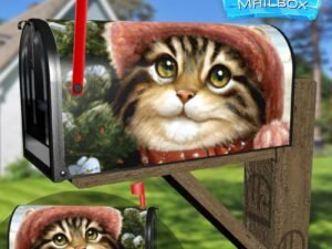 Cute Christmas Kitten in Hat #2 Decorative Rural Farm Mailbox Cover