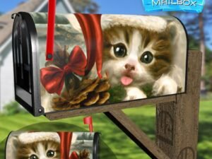 Christmas Kitten with a Pine Cone Decorative Rural Farm Mailbox Cover