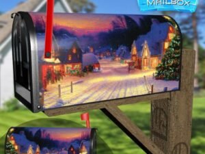Christmas Night in the Village #1 Decorative Rural Farm Mailbox Cover
